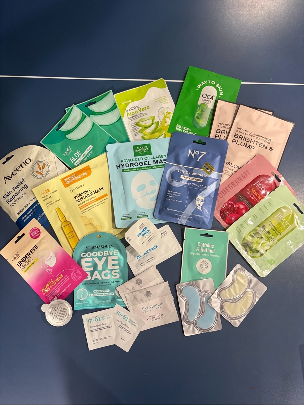 Variety of face masks, peels, eye patches and foot masks